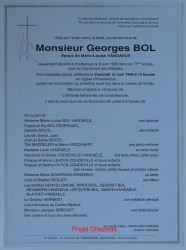 Georges BOL époux de Dame Marie-Louise VANDAELE, décédé à Houtkerque, le 09 Juin 1998 (76 ans).